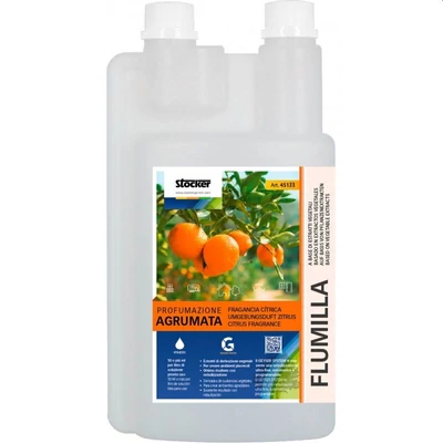 Stocker Flumilla citrus illatú koncentrátum 1 literes áttetsző flakonban, narancsfákat ábrázoló címkével